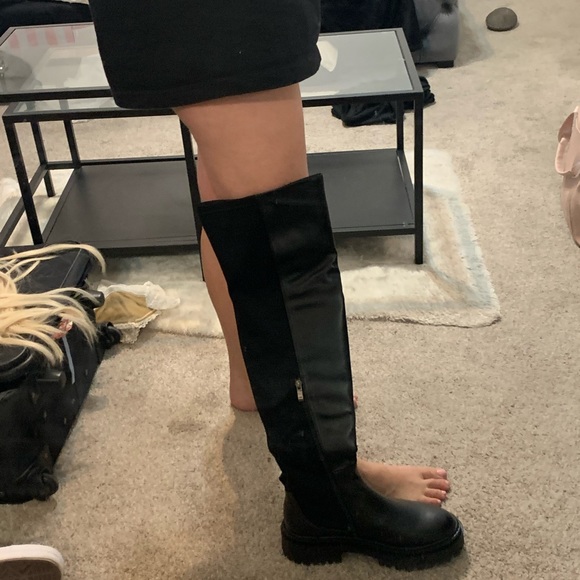 Black sStretch Chunky Over The Knee Boots - Picture 6 of 8